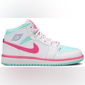 Nike Youth 6.5 Air Jordan 1 Mid GS 'Digital Pink’ 2020 Lifestyle White Green